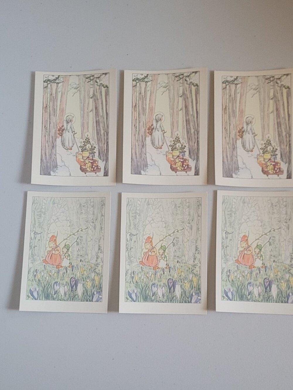 Vintage Cards Lot of 6 Gnome Children Printed in Germany 5.75" H x 4" W